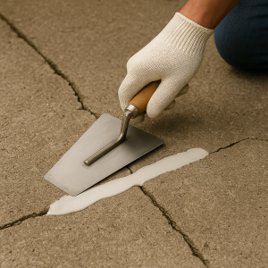 İnce bir çatlak üzerine Boydur® A20 Dolgu uygulanırken çekilmiş beton zemin fotoğrafı.