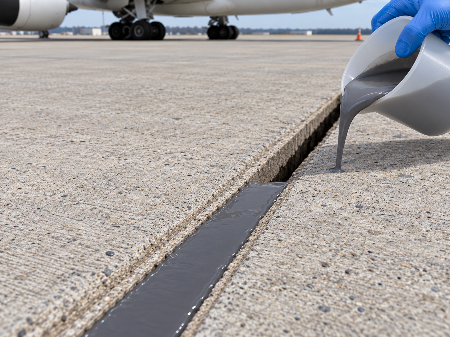 Hazırlanmış apron derzine gri dolgunun kontrollü dökülmesi