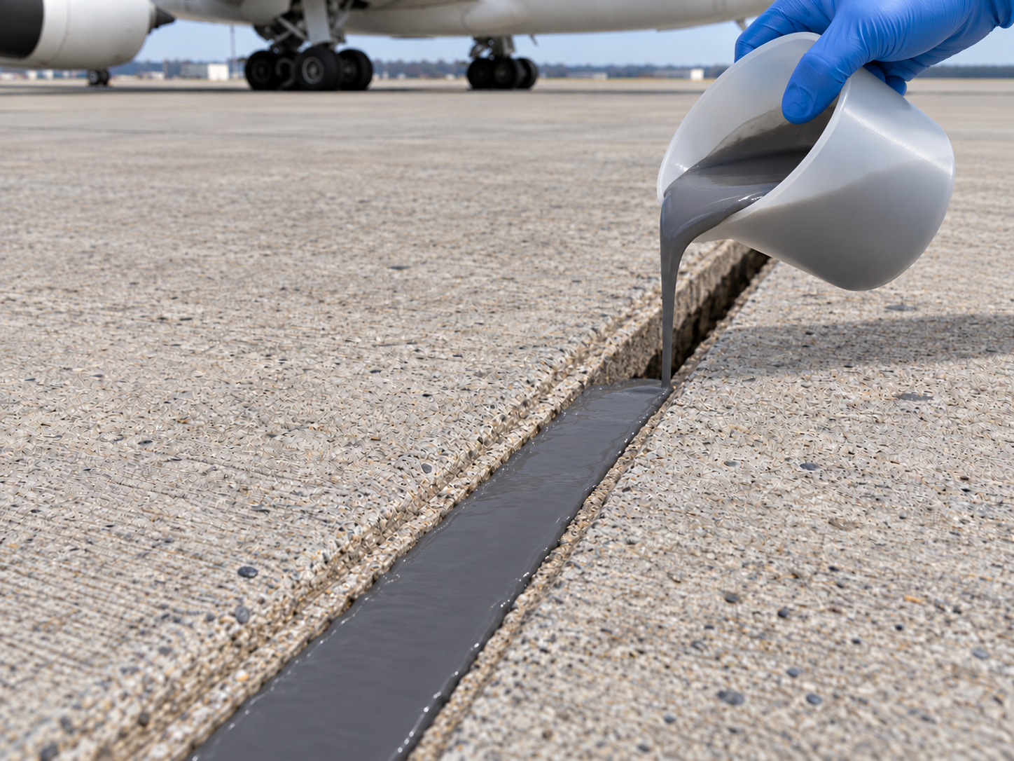 Havaalanı apronunda beton derzine hassas dolgu uygulaması
